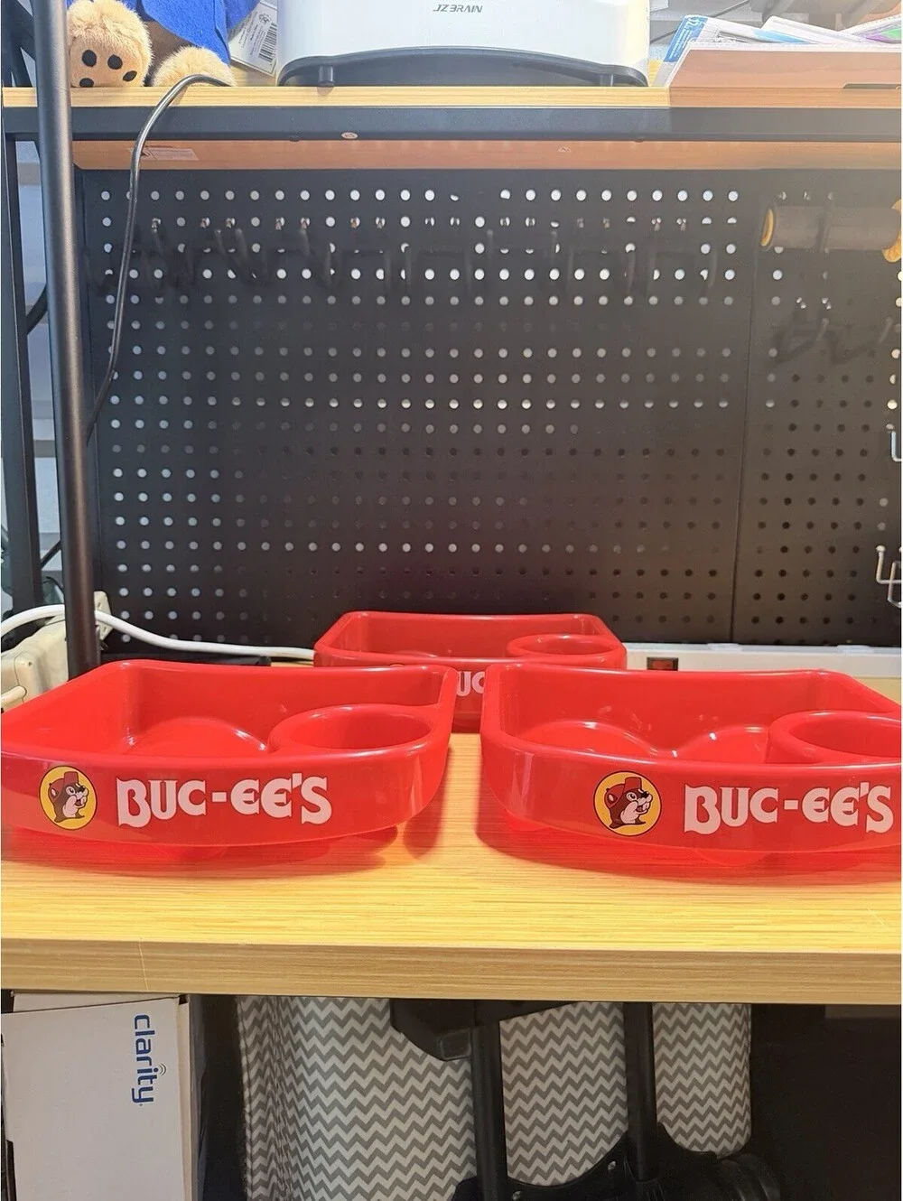3 Buc-ee's Kids Red Snack Trays With Built In Cup Holders *